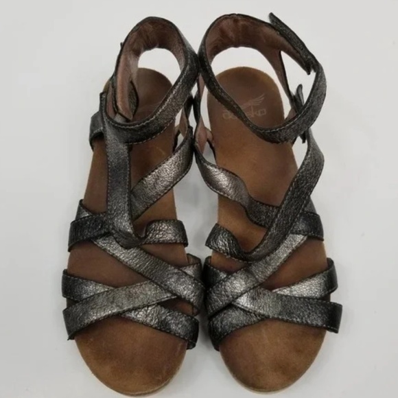 Dansko Veruca Leather Metallic Strappy Sandals (Size: 37) - Picture 2 of 9